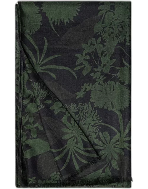 Abraham Flower Printed Cashmere & Silk Scarf