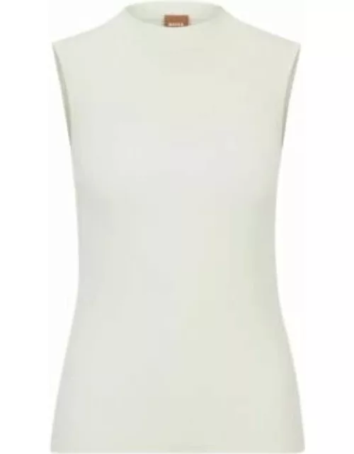 Sleeveless mock-neck top with ribbed structure- White Women's Top