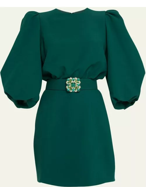 Puff-Sleeve Belted Mini Dres