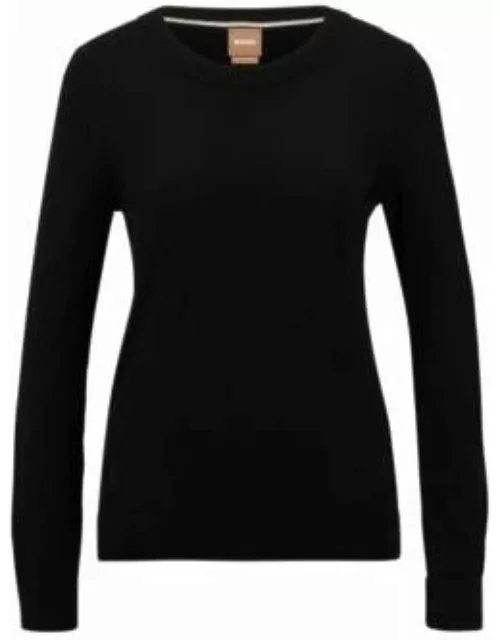 Crew-neck sweater in merino wool- Black Women's Sweater
