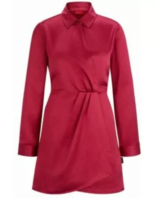 Long-sleeved dress in satin with wrap front- Pink Women's Day Dresse