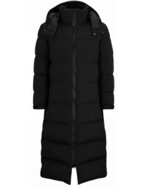 Long-length down puffer coat with water-repellent finish- Black Men's Casual Coat