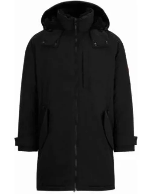 Water-repellent fishtail parka jacket with logo badge- Black Men's Casual Coat