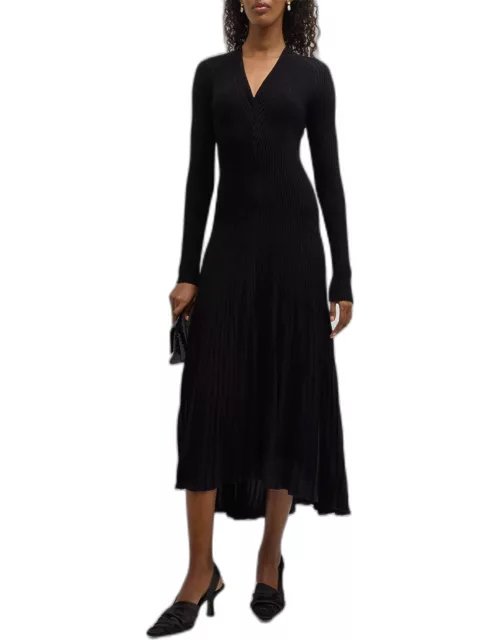 High-Low Ribbed Knit Midi Dres
