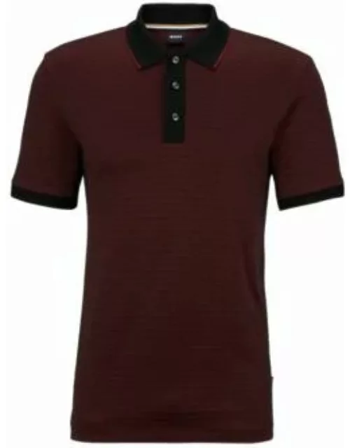 Cotton-blend polo shirt with ottoman structure- Dark Red Men's Polo Shirt