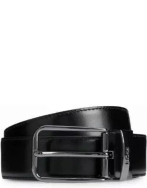 Reversible Italian-leather belt with branded keeper- Black Men's Business Belt