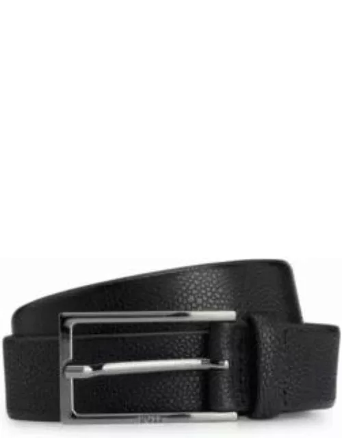 Textured-leather belt with logo-engraved buckle- Black Men's Business Belt
