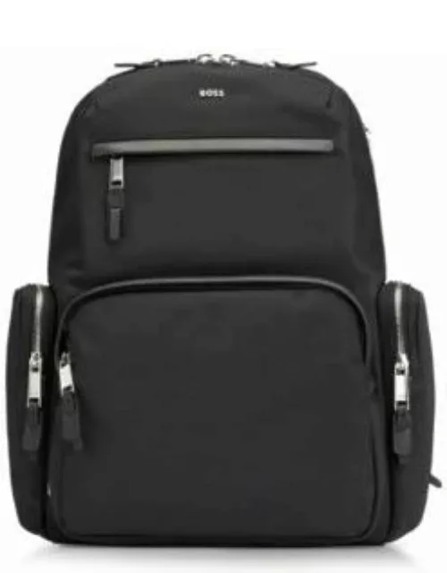 Structured-material backpack with logo and two-way zip- Black Men's Backpack