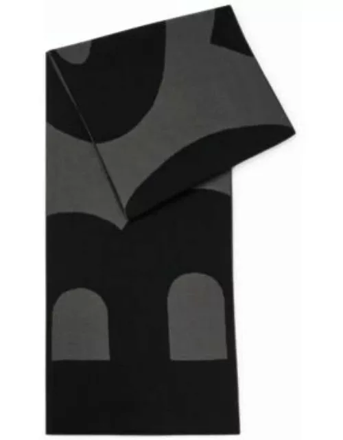 Logo-jacquard scarf blended with wool- Dark Grey Men's Scarve
