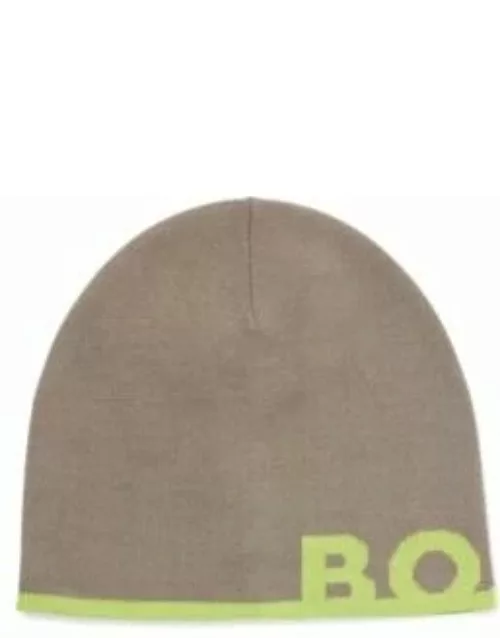 Beanie hat with logo in a wool blend- Light Green Men's Logo Fashion