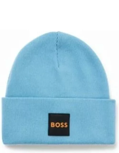 Double-layer beanie hat with logo patch- Light Blue Men's Accessorie
