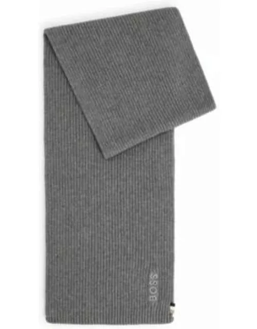 Ribbed scarf in a cotton blend with logo details- Grey Men's Scarve