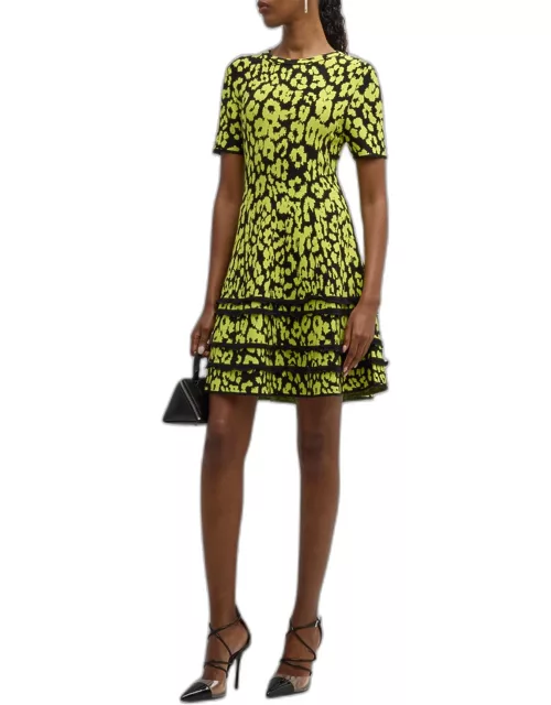 Rosuara Cheetah-Print Ruffle-Trim Mini Dres