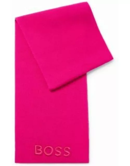 Ribbed scarf in virgin wool with tonal embroidered logo- Pink Women's Scarve