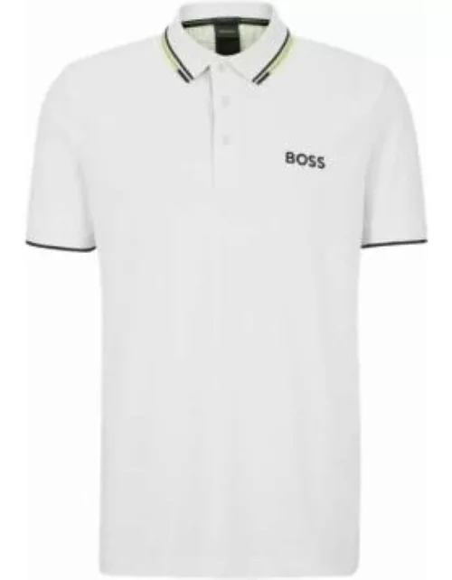 Cotton-blend polo shirt with contrast details- White Men's Polo Shirt