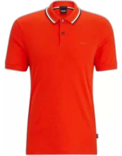 Slim-fit polo shirt in cotton with striped collar- Orange Men's Polo Shirt