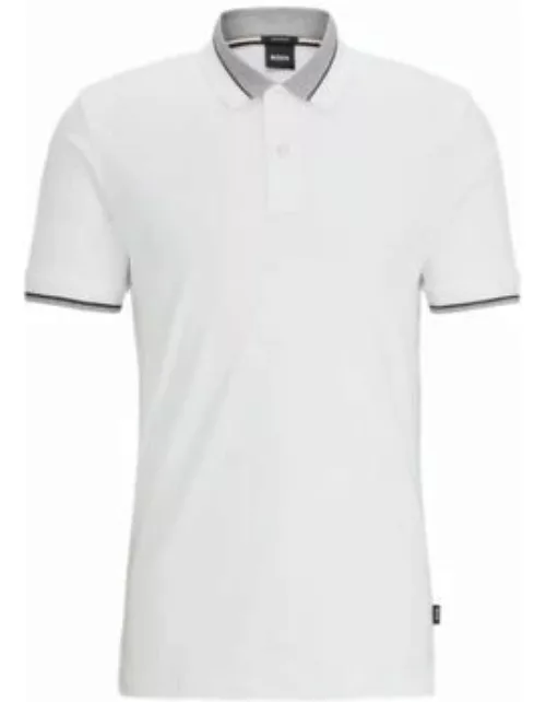 Mercerized-cotton polo shirt with contrast tipping- White Men's Polo Shirt