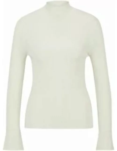 High-neck sweater in a ribbed knit- White Women's Sweater