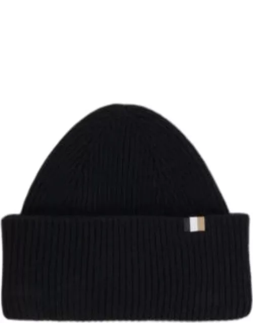 Ribbed beanie hat with signature-stripe flag- Black Women's Hats and Glove