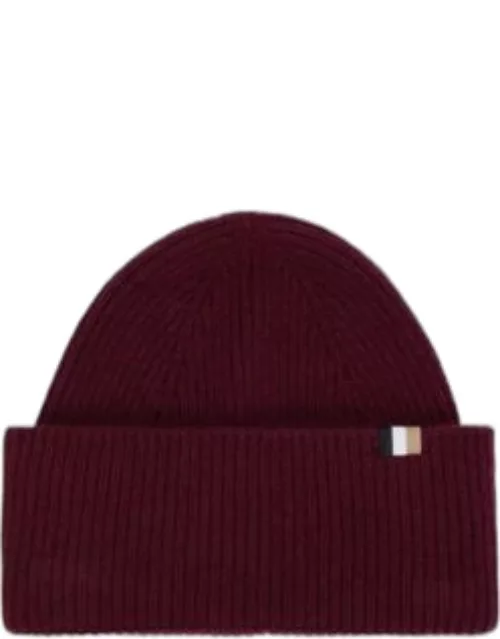 Ribbed beanie hat with signature-stripe flag- Dark Red Women's Hats and Glove