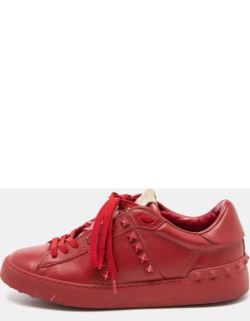 Valentino Red Leather Rockstud Untitled Sneaker