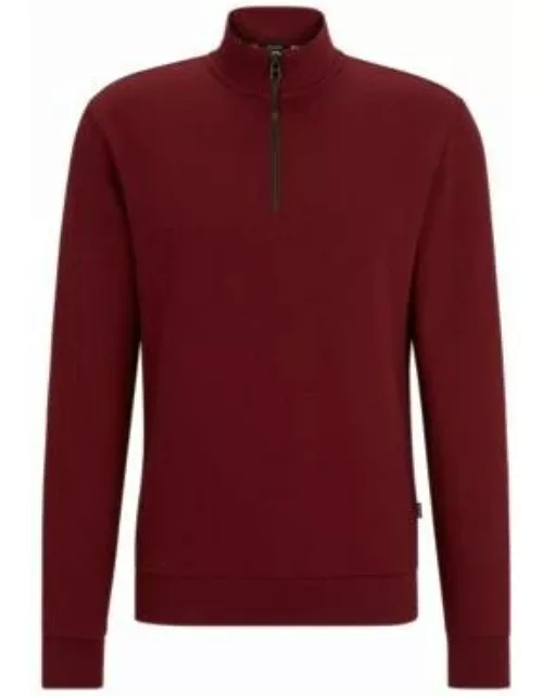 Zip-neck sweatshirt in mercerized cotton jacquard- Dark Red Men's Tracksuit