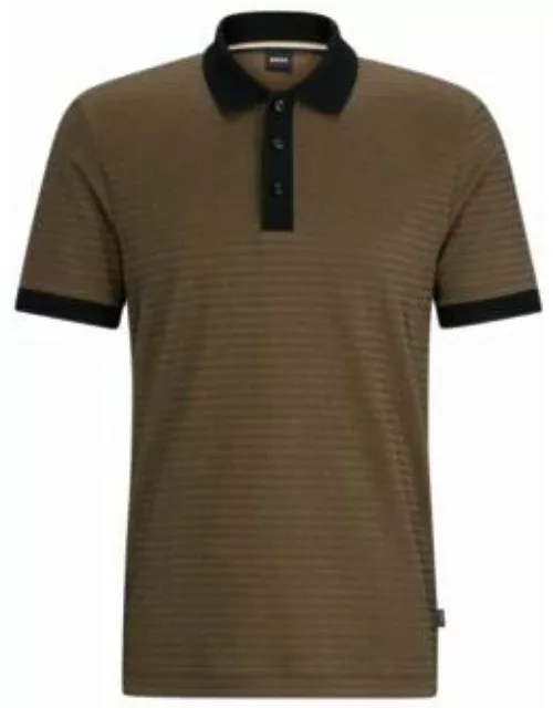 Cotton-blend polo shirt with ottoman structure- Black Men's Polo Shirt