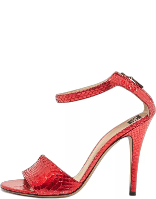 Dolce & Gabbana Red Python Leather Ankle Strap Sandal