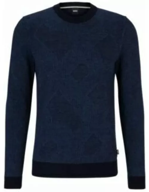 Virgin-wool sweater with two-tone monogram jacquard- Dark Blue Men's Sweater