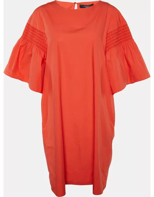 Weekend Max Mara Orange Cotton Shirred Sleeve Mini Dress