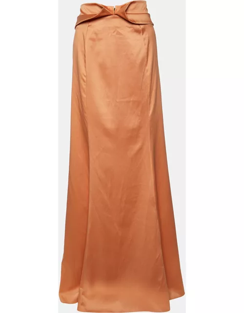 Just Cavalli Salmon Pink Satin Waist Detail Maxi Skirt