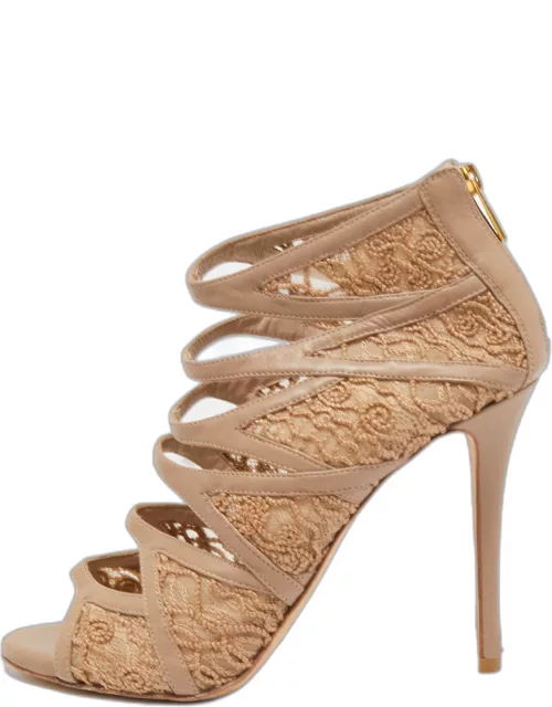 Le Silla Brown Leather and Mesh Strappy Sandal