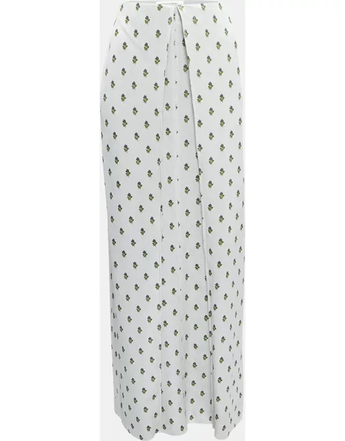 Valentino Metallic Silver Floral Print Crepe Layered Maxi Skirt