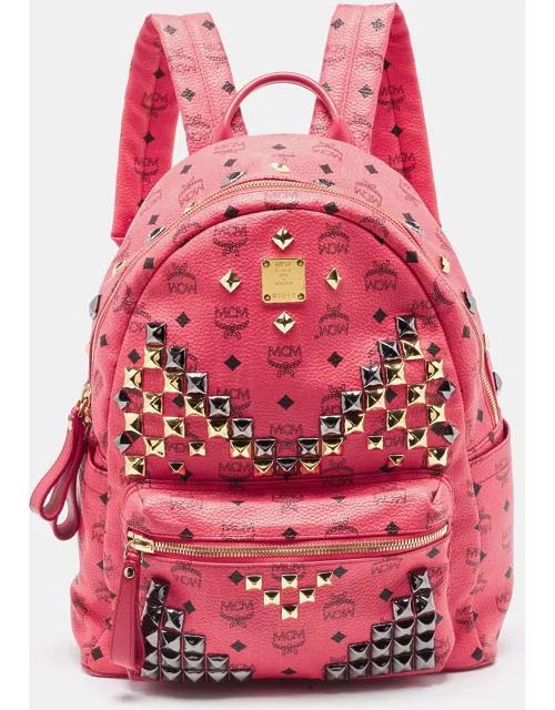 MCM Pink Visetos Coated Canvas and Leather Studs Backpack