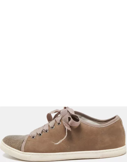 Lanvin Brown Nubuck and Leather Low Top Sneaker