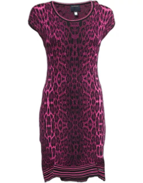 Class by Roberto Cavalli Purple Leopard Patterned Knit Flared Short Dress