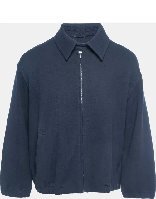 Armani Collezioni Navy Blue Wool & Acrylic Zip Front Jacket