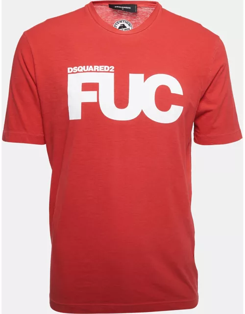 Dsquared2 Red Logo Print Cotton Crew Neck Half Sleeve T-Shirt