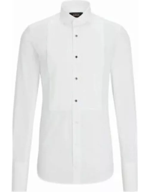 Slim-fit dress shirt in Italian-made cotton poplin- White Men's Evening Shirt