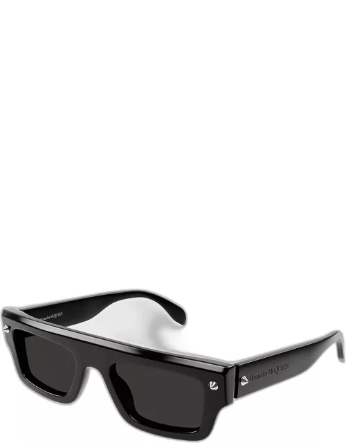 Flat-Top Studded Acetate Rectangle Sunglasse
