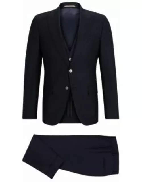 Slim-fit three-piece suit in checked virgin wool- Dark Blue Men's Business Suit