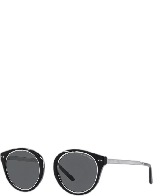 Round Acetate & Metal Aviator Sunglasse