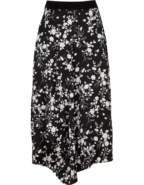 High Literally Floral-print Satin Midi Skirt - Black And White
