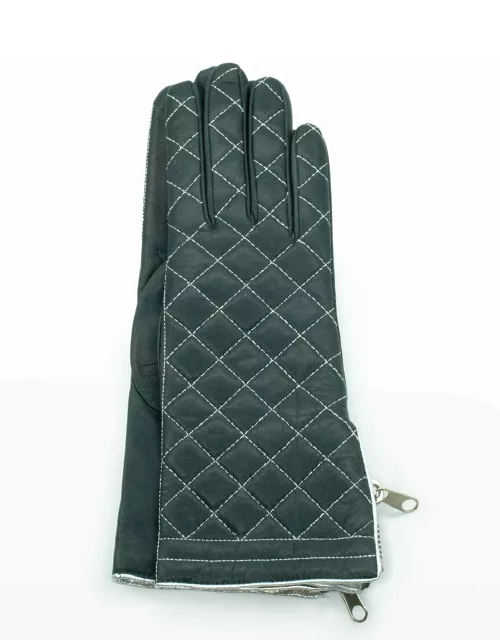 Diamond Quilted Cashmere-Lined Zip Glove