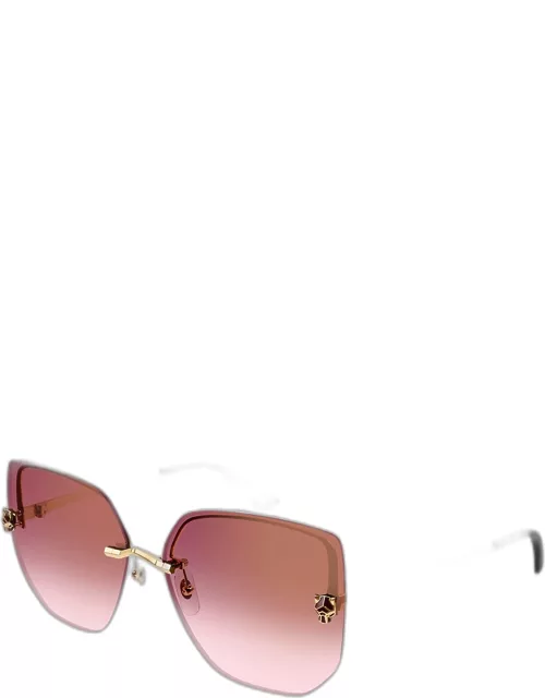 Panther Rimless Metal Alloy Butterfly Sunglasse