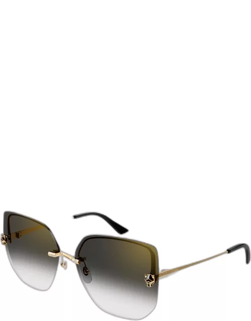 Panther Rimless Metal Alloy Butterfly Sunglasse