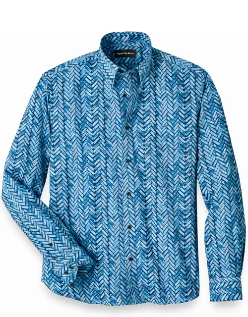 Cotton Herringbone Print Casual Shirt