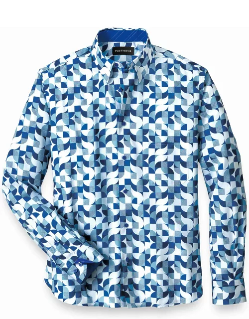 Cotton Deco Print Casual Shirt With Contrast Tri
