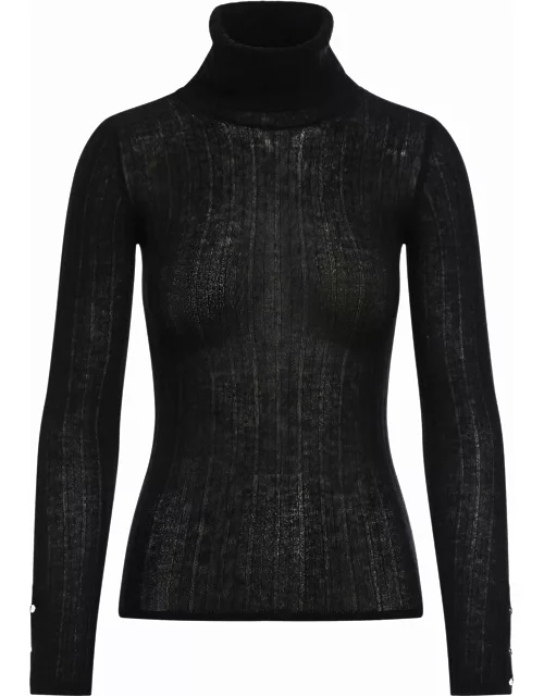 Durazzi Milano cashmire High Neck Top ribbed Turtle Neck Knitted Top With Branded Cuff Bottons In Cashmere