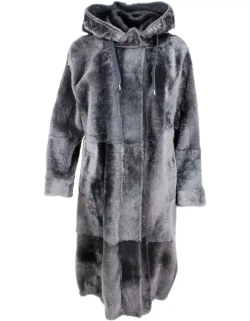 Brunello Cucinelli Long Shearling Coat With Detachable Hood And Monili Along The Zip Closure
